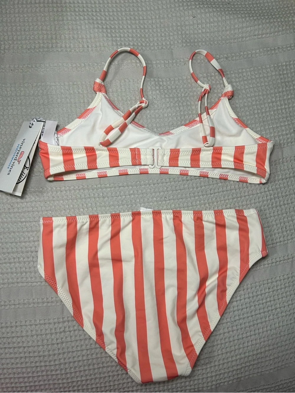 Vineyard Vines Girls Coral & White Stripe Knot Bikini 2 Piece Set NWT